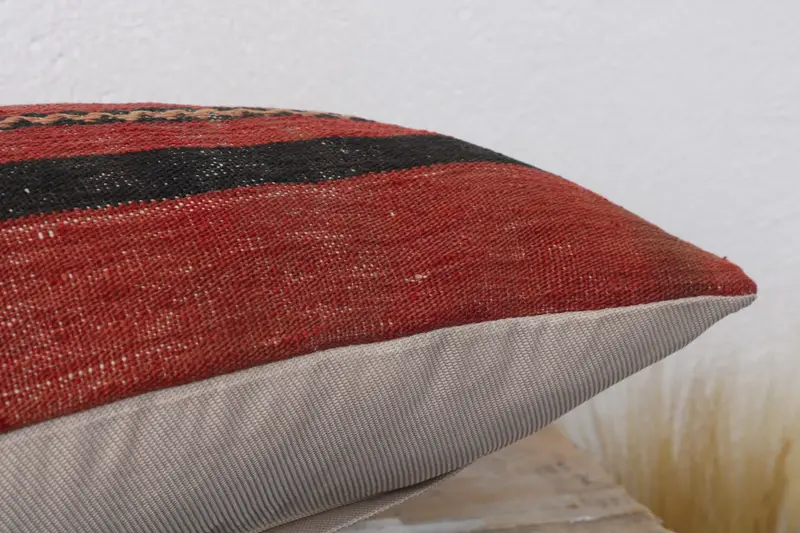 Turkish Kilim Pillow, Antique Pillows, Retro Throw Pillow, Ethnical Kilim Rug Pillow, Accent Throw Pillow, Cushion, 12x20 Red Cushion Cover - 6