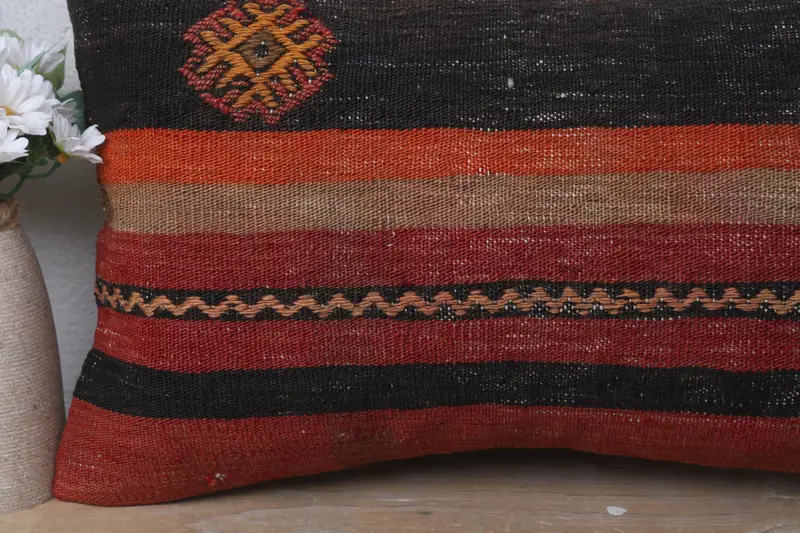 Turkish Kilim Pillow, Antique Pillows, Retro Throw Pillow, Ethnical Kilim Rug Pillow, Accent Throw Pillow, Cushion, 12x20 Red Cushion Cover - 3