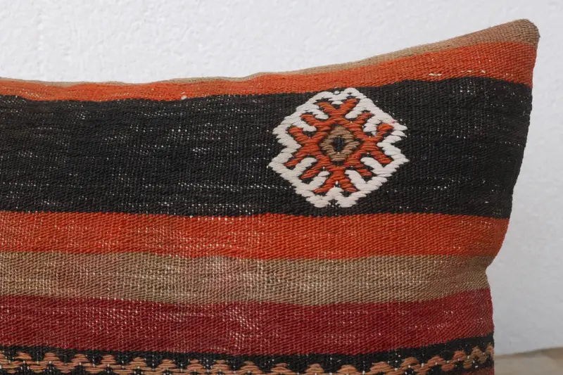 Turkish Kilim Pillow, Antique Pillows, Retro Throw Pillow, Ethnical Kilim Rug Pillow, Accent Throw Pillow, Cushion, 12x20 Red Cushion Cover - 5