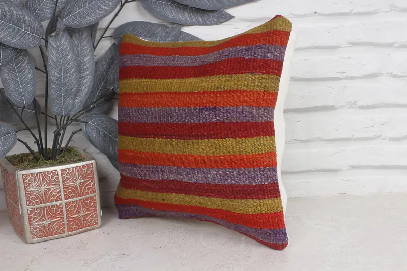 Vintage Pillow, 12x12 Red Cushion Cover, Vintage Kilim Pillow, Pillow Case, Boho Pillow Sham Cover, Cozy Throw Pillow, Boho Chic Pillow Case - 3
