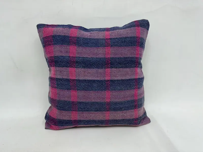 Authentic Cushion, Cushion Case, Vintage Kilim Pillow, Handmade Kilim Cushion, Ethnical Kilim Rug Pillow, 18x18 Purple Cushion Case - 1