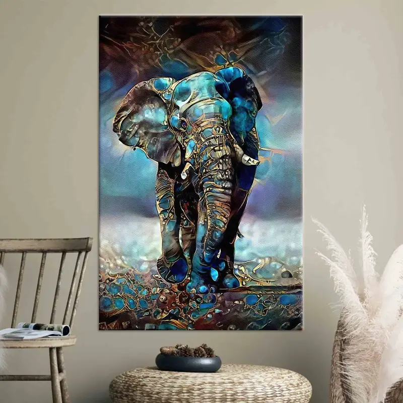 Blue Tones Elephant, Canvas Wall Art, Elephant Poster, Luxury Wall Art, Abstract Elephant Wall Art, Modern Wall Decor, Elephant Lover Gift, - 1