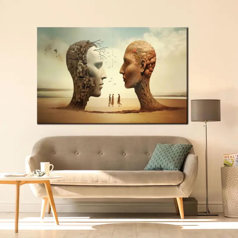 超現実的な砂漠のスカルキャッスル: 抽象プリントキャンバスアート