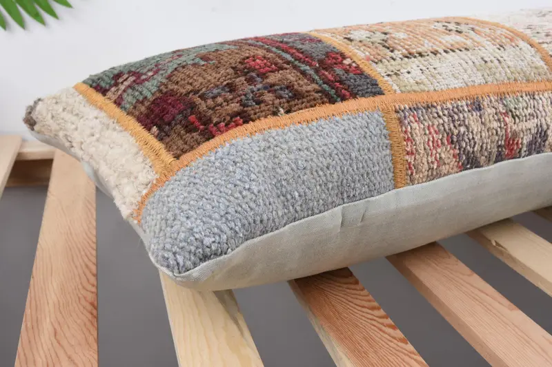 Anatolian Pillow Cover, 12x43 Rainbow Cushion Case, Kilim Pillow, Vintage Kilim Throw Pillow, Cushion Cover, Vintage Pillow, Ottoman Pillow - 6