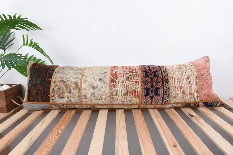 Anatolian Pillow Cover, 12x43 Rainbow Cushion Case, Kilim Pillow, Vintage Kilim Throw Pillow, Cushion Cover, Vintage Pillow, Ottoman Pillow - 1