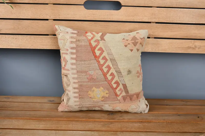 Cushion Cover, Gift Pillow, Handmade Kilim Cushion, Home Decor Pillow, Neutral Throw Pillow Case, 14x14 Orange Pillow Cover - 6