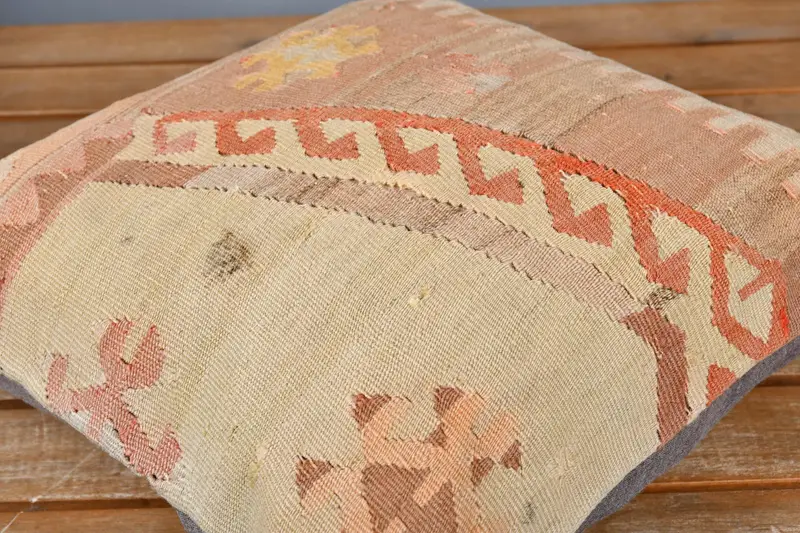 Cushion Cover, Gift Pillow, Handmade Kilim Cushion, Home Decor Pillow, Neutral Throw Pillow Case, 14x14 Orange Pillow Cover - 3