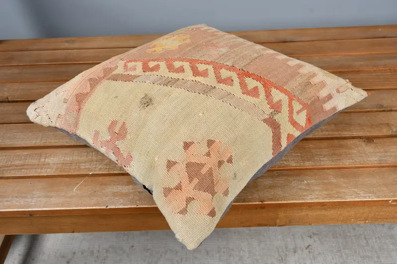 Cushion Cover, Gift Pillow, Handmade Kilim Cushion, Home Decor Pillow, Neutral Throw Pillow Case, 14x14 Orange Pillow Cover - 2