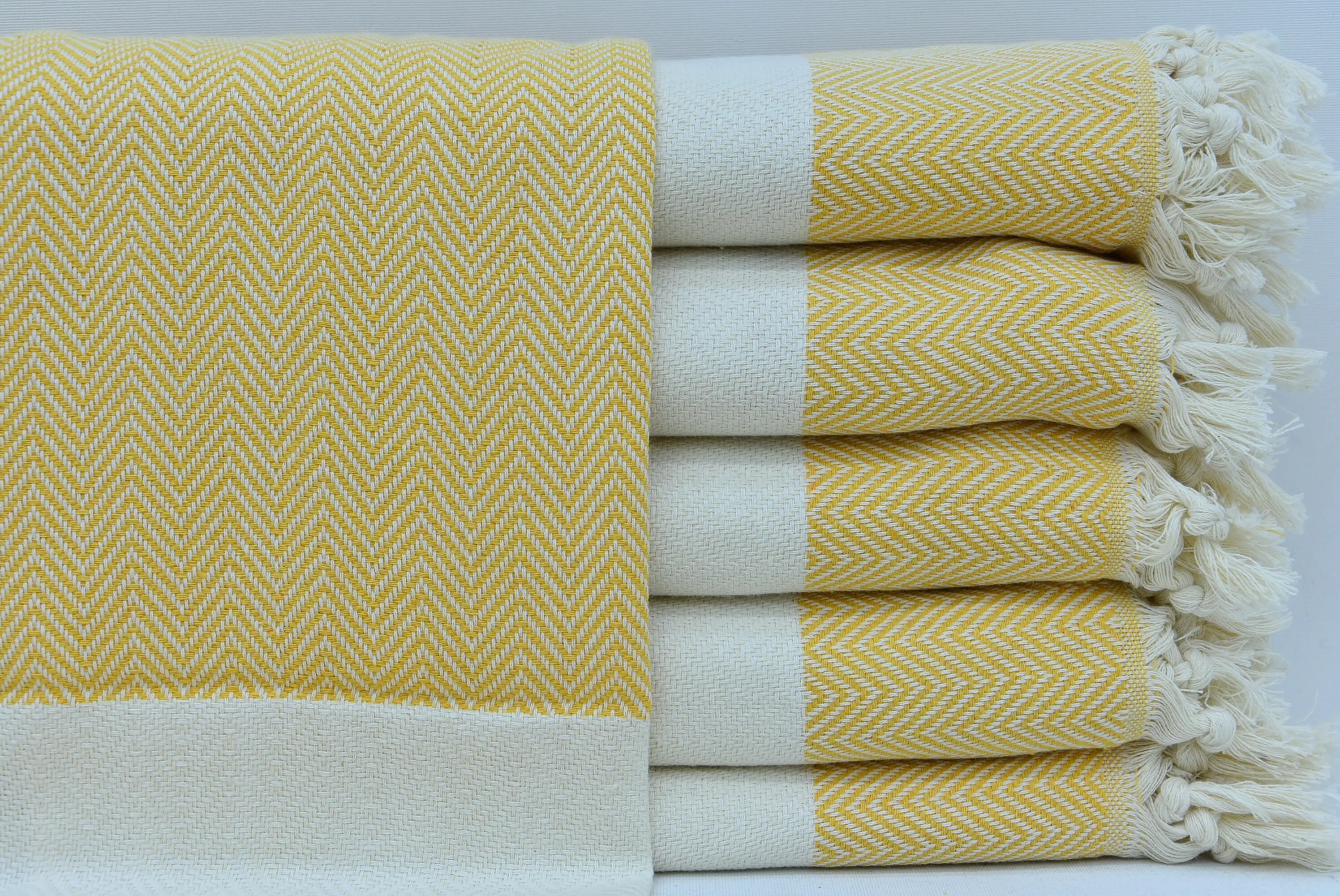 Turkish Hand Towel Mustard Cotton Herringbone Design 18x36 - 1