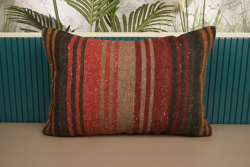 Throw Striped Rustic Pillowcase, 16x24 inch Red Antique Cushion Case - 1