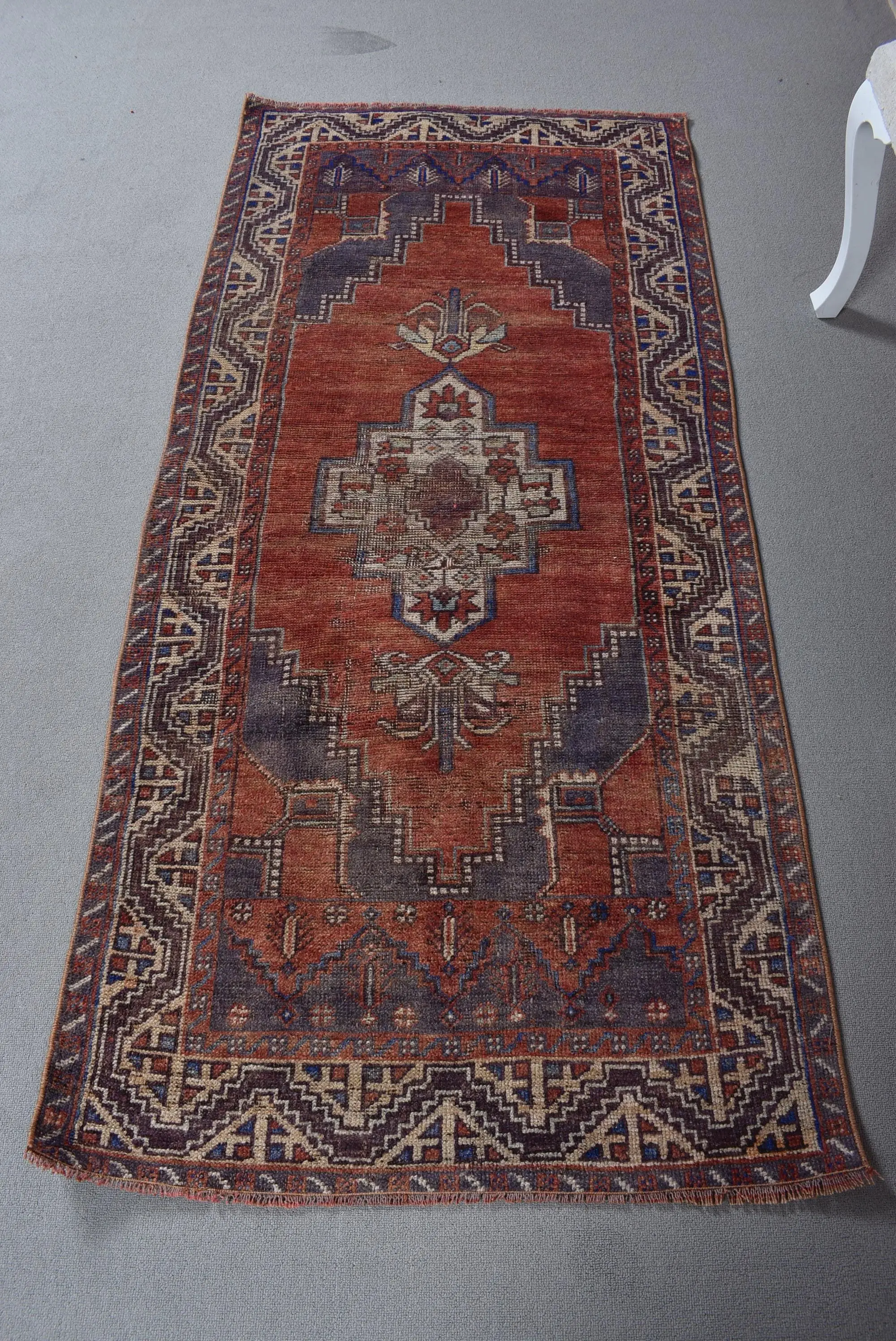 Türk Vurgulu Halı 2.9x6.3 ft, Kırmızı Katı Vintage Yün Halı - 1