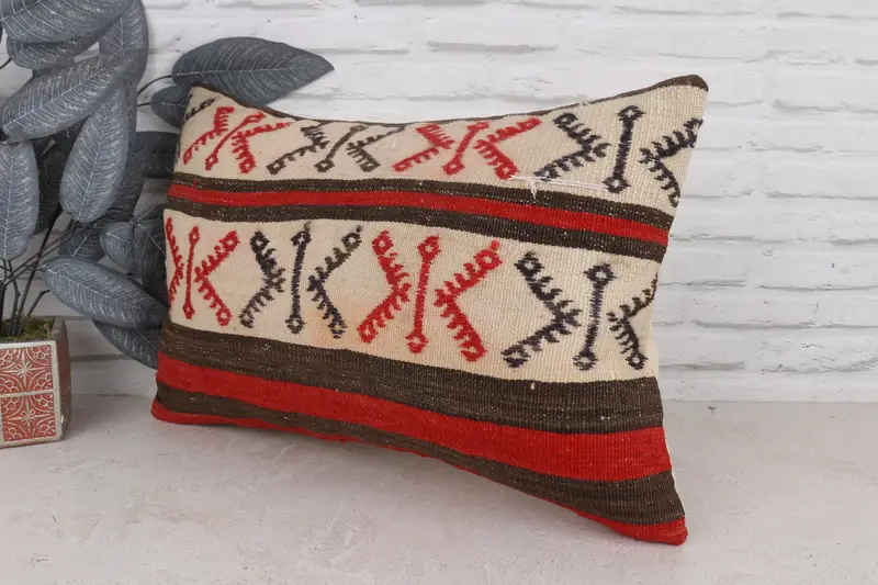 Ethnical Kilim Rug Pillow, Pillow Case, Vintage Pillow, Turkish Bench Cushion, 16x24 Beige Pillow Case, Handmade Kilim Cushion, Seat Cushion - 4