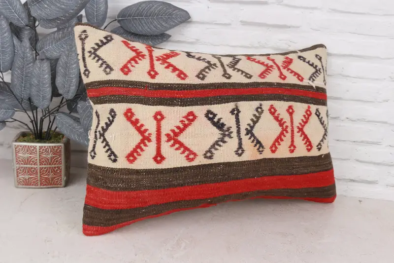 Ethnical Kilim Rug Pillow, Pillow Case, Vintage Pillow, Turkish Bench Cushion, 16x24 Beige Pillow Case, Handmade Kilim Cushion, Seat Cushion - 3