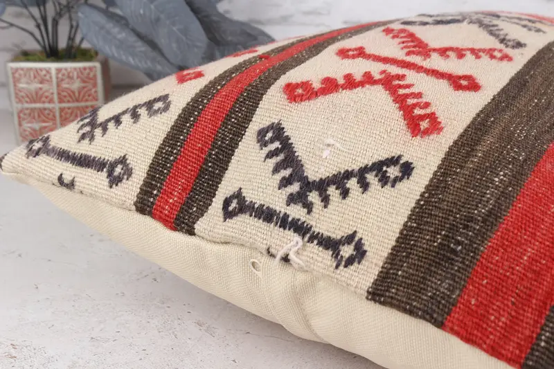 Ethnical Kilim Rug Pillow, Pillow Case, Vintage Pillow, Turkish Bench Cushion, 16x24 Beige Pillow Case, Handmade Kilim Cushion, Seat Cushion - 6