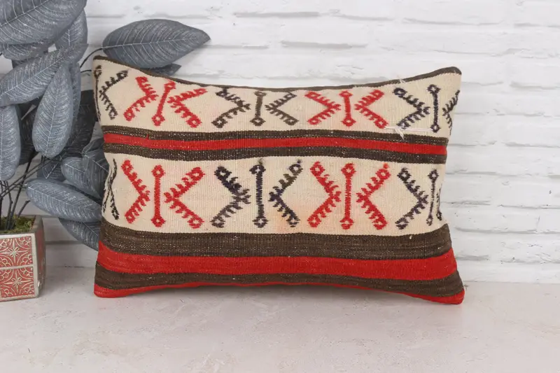 Ethnical Kilim Rug Pillow, Pillow Case, Vintage Pillow, Turkish Bench Cushion, 16x24 Beige Pillow Case, Handmade Kilim Cushion, Seat Cushion - 1