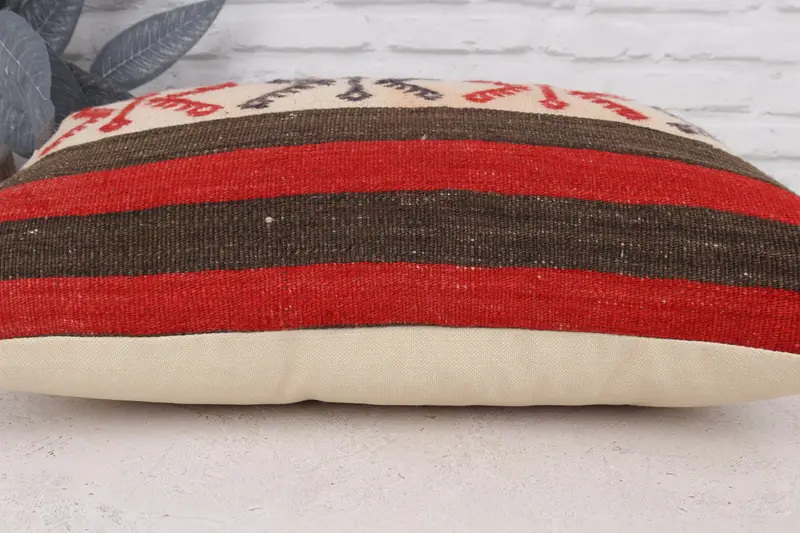 Ethnical Kilim Rug Pillow, Pillow Case, Vintage Pillow, Turkish Bench Cushion, 16x24 Beige Pillow Case, Handmade Kilim Cushion, Seat Cushion - 5