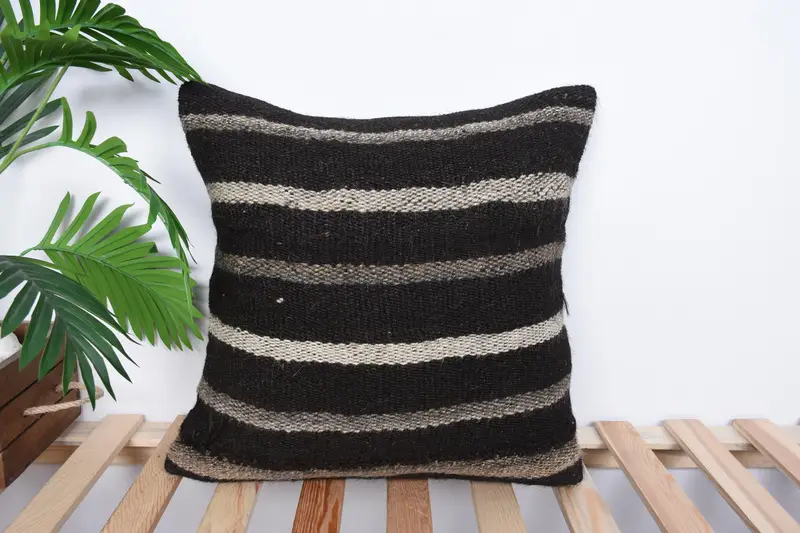 18x18 Beige Pillow Cover, Vintage Kilim Pillow, Pillow Case, Ethnical Kilim Rug Pillow, Pillow for Sofa, Art Deco Pillow Sham - 1