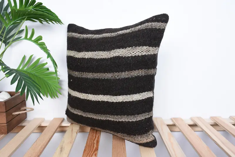 18x18 Beige Pillow Cover, Vintage Kilim Pillow, Pillow Case, Ethnical Kilim Rug Pillow, Pillow for Sofa, Art Deco Pillow Sham - 5