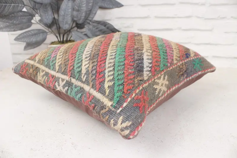 Cotton Cushion Case, Pillow for Couch, Cushion, Pillow for Sofa, 16x16 Red Pillow Sham, Hippie Throw Pillow Case, Vintage Kilim Pillow - 6