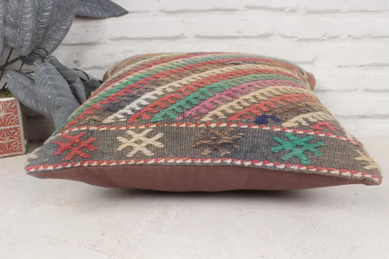 Cotton Cushion Case, Pillow for Couch, Cushion, Pillow for Sofa, 16x16 Red Pillow Sham, Hippie Throw Pillow Case, Vintage Kilim Pillow - 5