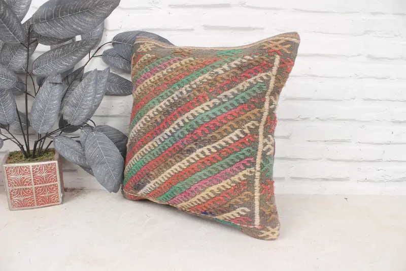 Cotton Cushion Case, Pillow for Couch, Cushion, Pillow for Sofa, 16x16 Red Pillow Sham, Hippie Throw Pillow Case, Vintage Kilim Pillow - 4