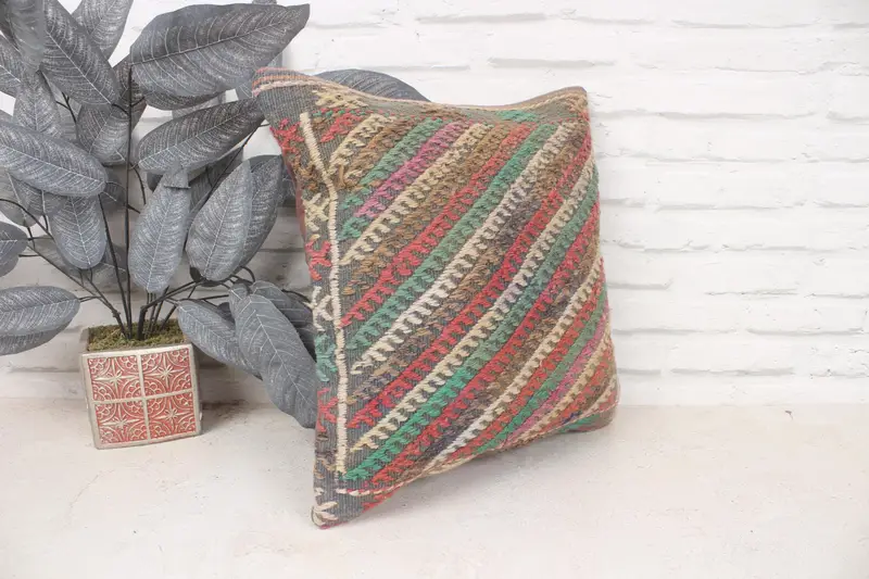 Cotton Cushion Case, Pillow for Couch, Cushion, Pillow for Sofa, 16x16 Red Pillow Sham, Hippie Throw Pillow Case, Vintage Kilim Pillow - 3