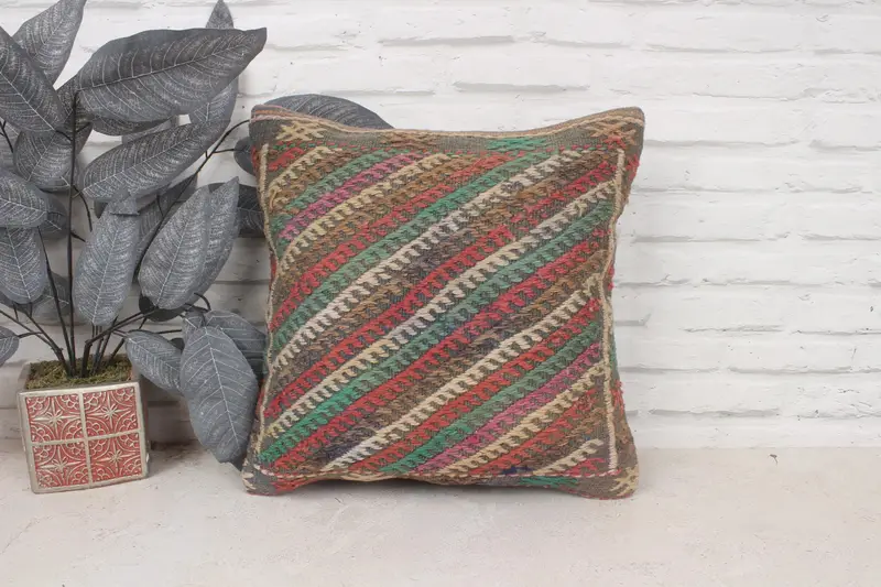 Cotton Cushion Case, Pillow for Couch, Cushion, Pillow for Sofa, 16x16 Red Pillow Sham, Hippie Throw Pillow Case, Vintage Kilim Pillow - 1