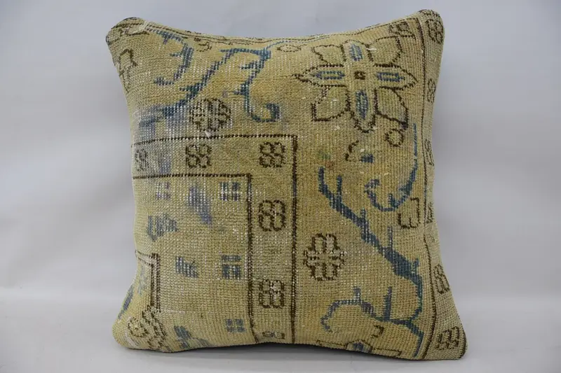 Turkish Pillow, Lounge Throw Cushion, 18x18 Beige Pillow Sham, One Of A Kind Pillow Case, Throw Kilim Pillow, Pillow Case, Turkish Kilim Pillow - 1
