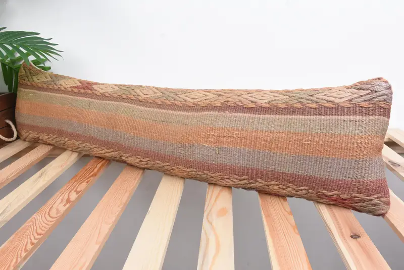 Turkish Pillow, Kilim Cushion Sham, Pillow Sham, Vintage Kilim Pillow, Office Chair Cushion, 8x36 Green Cushion Case, Turkish Corner Cushion - 5