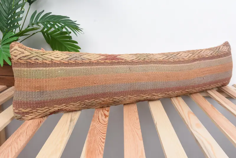 Turkish Pillow, Kilim Cushion Sham, Pillow Sham, Vintage Kilim Pillow, Office Chair Cushion, 8x36 Green Cushion Case, Turkish Corner Cushion - 4