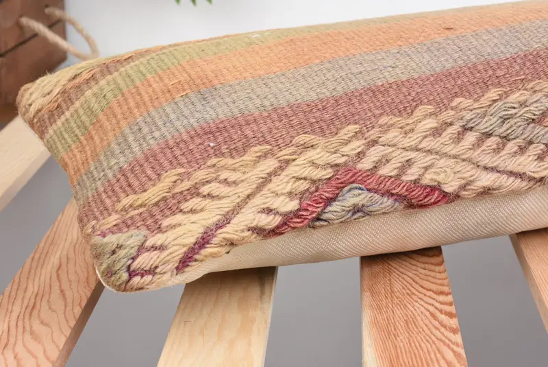 Turkish Pillow, Kilim Cushion Sham, Pillow Sham, Vintage Kilim Pillow, Office Chair Cushion, 8x36 Green Cushion Case, Turkish Corner Cushion - 6
