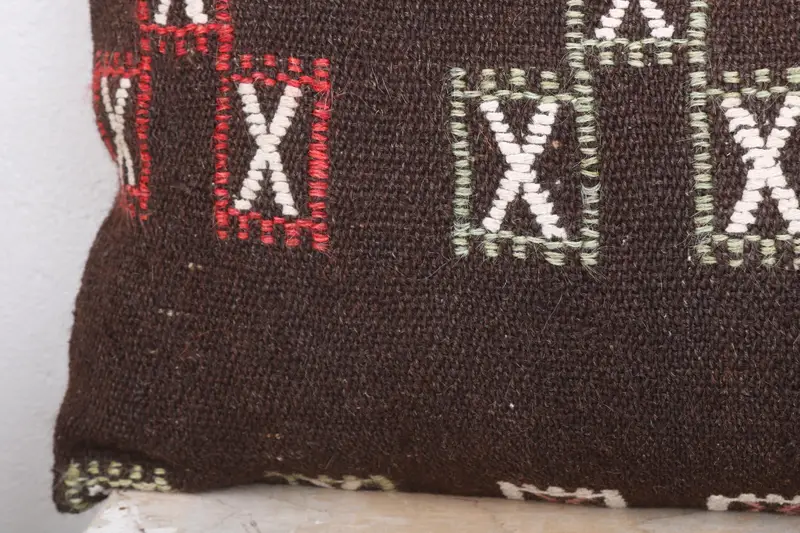 Retro Cushion, Handwoven Pillow Cover, 16x36 Brown Pillow Case, Home Decor Pillow, Pillow Sham, Vintage Kilim Pillow, Throw Kilim Pillow - 3