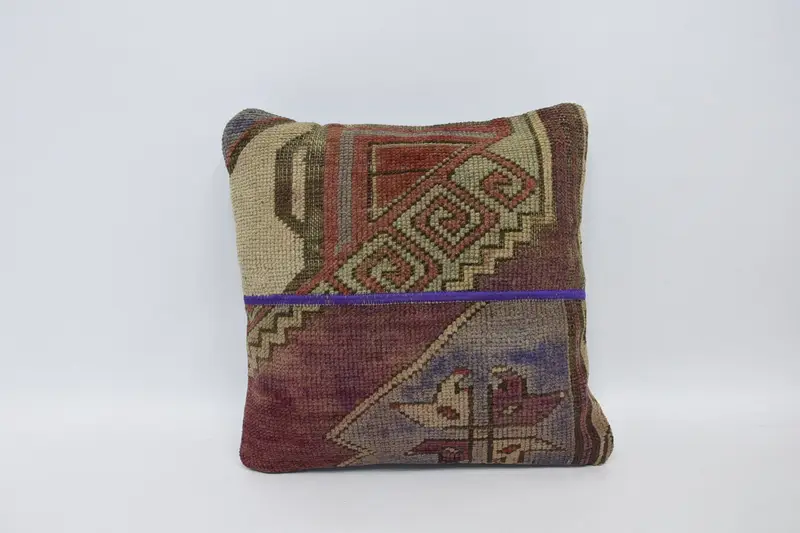 Pillow for Couch, 16x16 Red Cushion Cover, Aztec Pillow, Cushion Cover, Nautical Throw Pillow Cover, Vintage Kilim Pillow, Ethnical Kilim Rug Pillow - 1