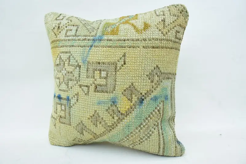 Turkish Pillow, Ikat Pillow Sham, Vintage Pillow, 16x16 Beige Cushion Cover, Pastel Cushion, Pillow Sham, Antique Pillows, Nomadic Cushion Cover - 3