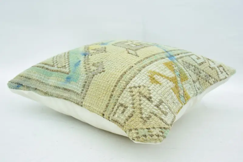 Turkish Pillow, Ikat Pillow Sham, Vintage Pillow, 16x16 Beige Cushion Cover, Pastel Cushion, Pillow Sham, Antique Pillows, Nomadic Cushion Cover - 6