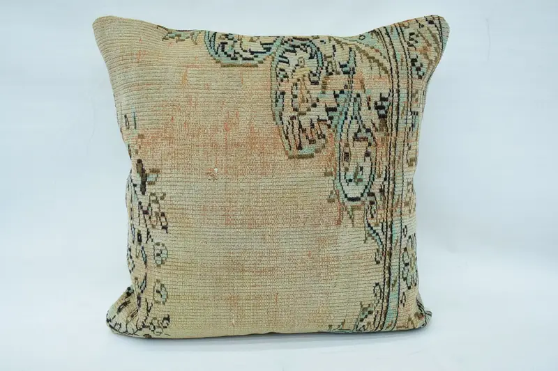 Vintage Beige Cushion Cover, Antique 32x32 inch Pillow Case, Home Refresh Euro Sham - 1