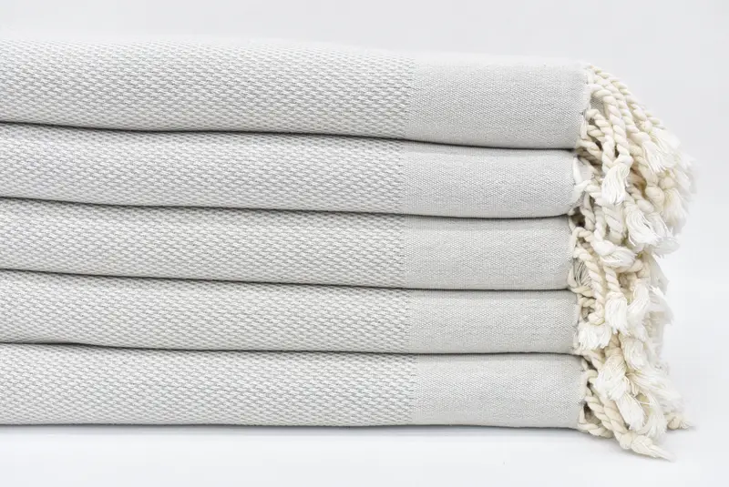 Light Gray Geometric Turkish Beach Towel, Organic Cotton, 70x40 Inches