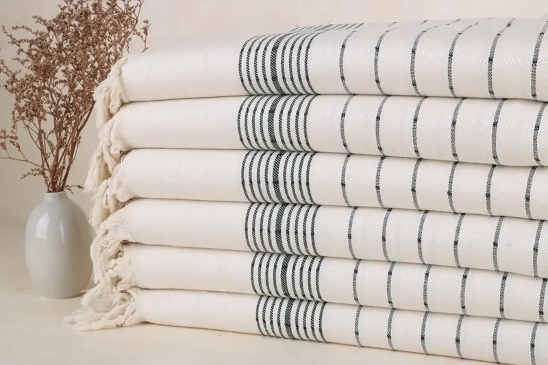 Turkish Towel Beach Dark Green Striped, 40x71 Inches