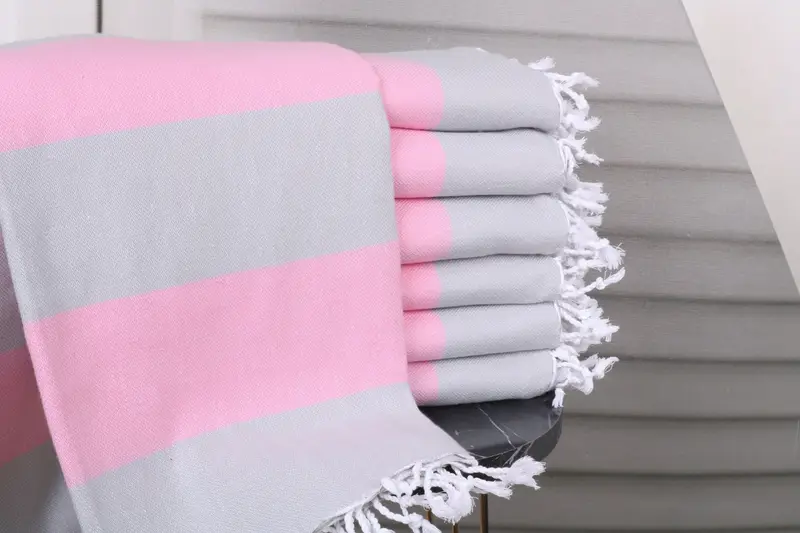 Personalized Pink-Gray Cotton Beach Towel, Monogrammed, 40x71 Inches