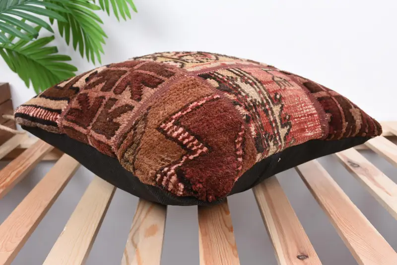 Vintage Kilim Pillow Cushion, Bed Pillow, Handmade Pillow Case, Boho Pillow, 18x18 Brown Cushion, Pillow Cover, Pillow for Sofa, Antique Pillows - 6