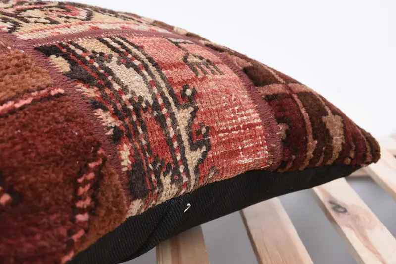 Vintage Kilim Pillow Cushion, Bed Pillow, Handmade Pillow Case, Boho Pillow, 18x18 Brown Cushion, Pillow Cover, Pillow for Sofa, Antique Pillows - 7