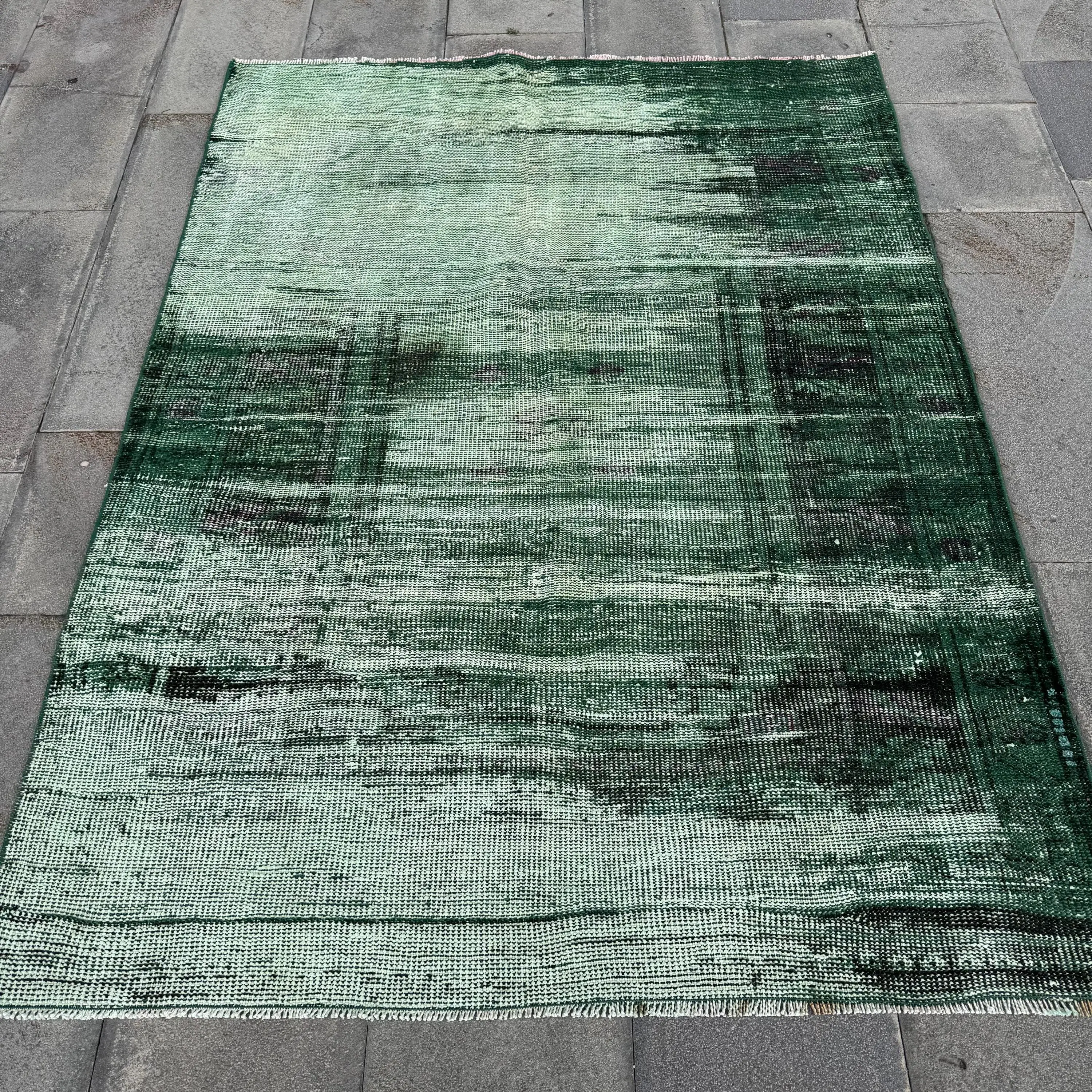 4.5x6 ft Area Turkish Vintage Rug, Green Animal Print Wool Rug - 1