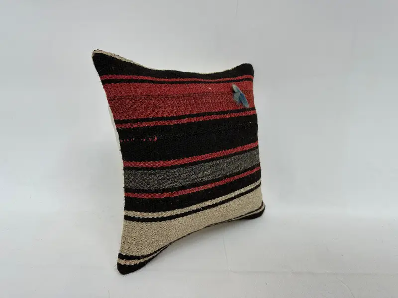 Ethnical Kilim Rug Pillow, Turkish Kilim Pillow, Handmade Rug Seat Pillow Case, Kilim Cushion Sham, 14x14 Brown Pillow Sham, Pillow Case - 3