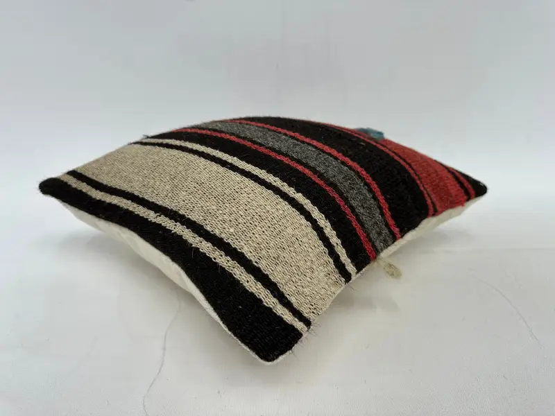 Ethnical Kilim Rug Pillow, Turkish Kilim Pillow, Handmade Rug Seat Pillow Case, Kilim Cushion Sham, 14x14 Brown Pillow Sham, Pillow Case - 6