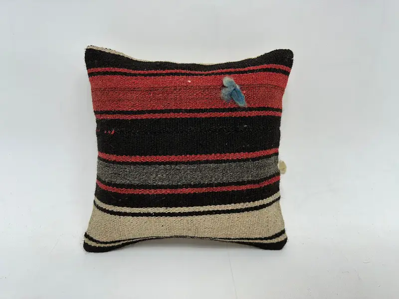 Ethnical Kilim Rug Pillow, Turkish Kilim Pillow, Handmade Rug Seat Pillow Case, Kilim Cushion Sham, 14x14 Brown Pillow Sham, Pillow Case - 1