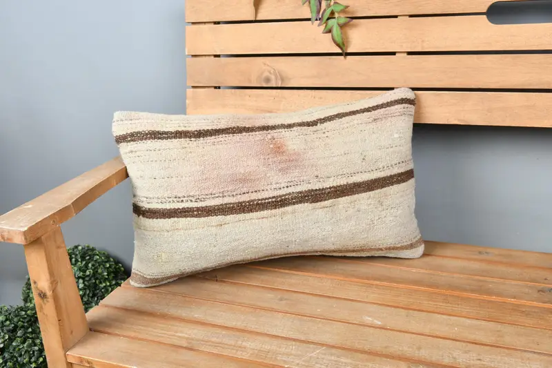 Chair Cushion Case, 12x20 Beige Pillow Case, Boho Pillow Sham Cover, Turkish Pillow, Pillow Case, Vintage Pillow, Decorative Cushion - 1