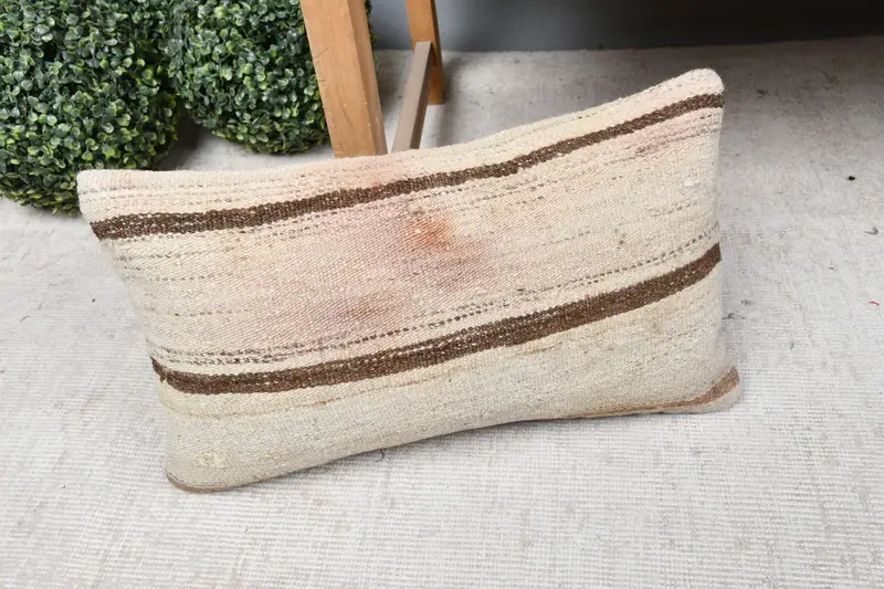 Chair Cushion Case, 12x20 Beige Pillow Case, Boho Pillow Sham Cover, Turkish Pillow, Pillow Case, Vintage Pillow, Decorative Cushion - 7