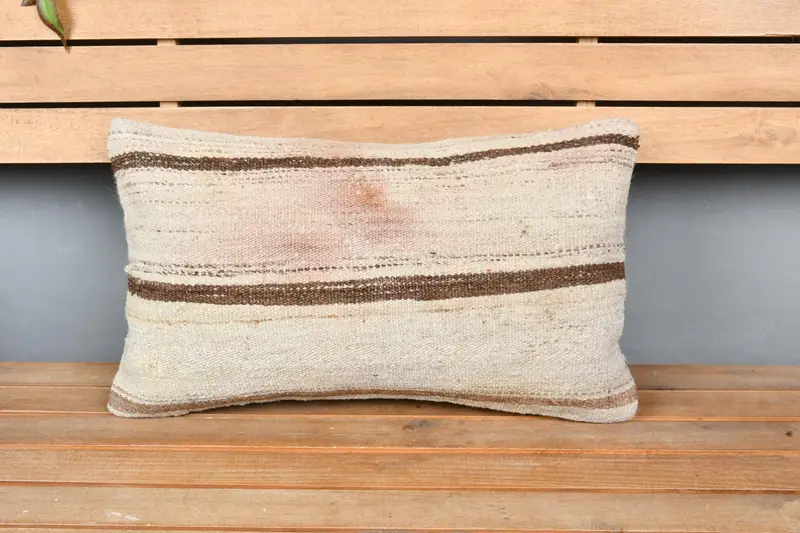 Chair Cushion Case, 12x20 Beige Pillow Case, Boho Pillow Sham Cover, Turkish Pillow, Pillow Case, Vintage Pillow, Decorative Cushion - 6
