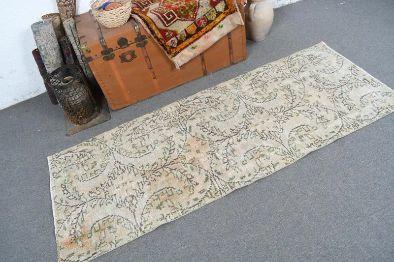 2.5x6.46 ft Runner Vintage Halı, Yeşil Soyut Türk Halısı - 1