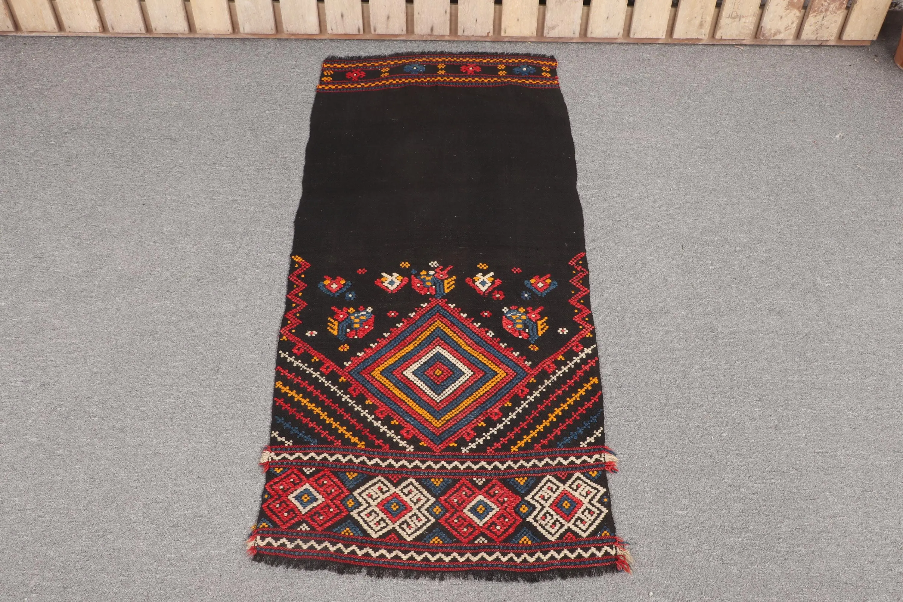 2x4.2 ft Small Turkish Rug, Vintage Rug, Black Red Patchwork Wool Rug - 1